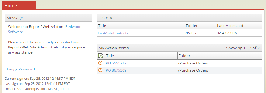 Screenshot of My Action Items short list on Home Page